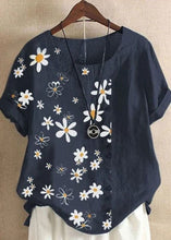 Load image into Gallery viewer, Organic Navy Dotted Daisy Print Patchwork Cotton T Shirts Tops Summer