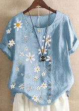 Load image into Gallery viewer, Organic Navy Dotted Daisy Print Patchwork Cotton T Shirts Tops Summer