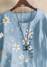 Load image into Gallery viewer, Organic Navy Dotted Daisy Print Patchwork Cotton T Shirts Tops Summer