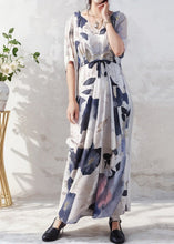 Load image into Gallery viewer, Organic O Neck Print Wrinkled Silk Long Dress Summer