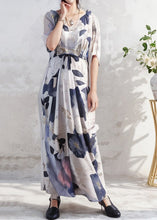 Load image into Gallery viewer, Organic O Neck Print Wrinkled Silk Long Dress Summer