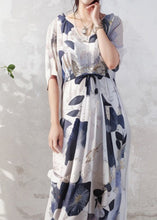 Load image into Gallery viewer, Organic O Neck Print Wrinkled Silk Long Dress Summer