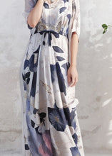 Load image into Gallery viewer, Organic O Neck Print Wrinkled Silk Long Dress Summer