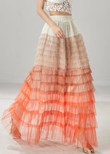 Load image into Gallery viewer, Organic Orange Ruffled Patchwork Tulle Skirts Summer