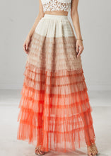 Load image into Gallery viewer, Organic Orange Ruffled Patchwork Tulle Skirts Summer