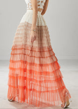 Load image into Gallery viewer, Organic Orange Ruffled Patchwork Tulle Skirts Summer