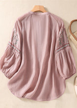 Load image into Gallery viewer, Organic Pink Embroidered Patchwork Cotton Shirt Tops Bracelet Sleeve