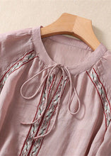 Load image into Gallery viewer, Organic Pink Embroidered Patchwork Cotton Shirt Tops Bracelet Sleeve