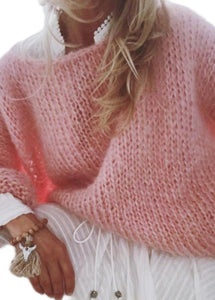 Organic Pink O-Neck Solid Ma Hai Mao Cotton Knitted Sweaters Tops Fall