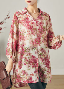 Organic Pink Oversized Print Chiffon Blouse Top Summer