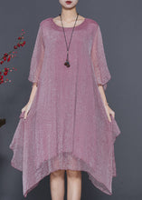 Load image into Gallery viewer, Organic Purple Asymmetrical Design Silk Maxi Dresses Summer