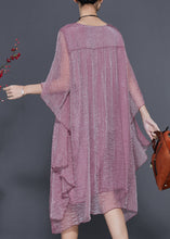 Load image into Gallery viewer, Organic Purple Asymmetrical Design Silk Maxi Dresses Summer