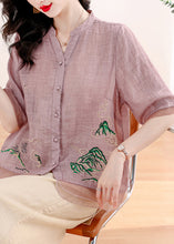 Load image into Gallery viewer, Organic Purple Embroidered Patchwork Linen Two Pieces Set Summer