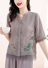 Load image into Gallery viewer, Organic Purple Embroidered Patchwork Linen Two Pieces Set Summer