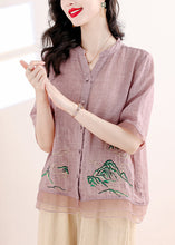 Load image into Gallery viewer, Organic Purple Embroidered Patchwork Linen Two Pieces Set Summer