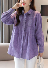 Load image into Gallery viewer, Organic Purple Embroidered Lace Patchwork Cotton Shirts Tops Spring