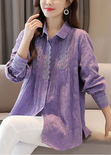 Load image into Gallery viewer, Organic Purple Embroidered Lace Patchwork Cotton Shirts Tops Spring