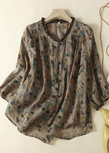 Load image into Gallery viewer, Organic Purple Print Ruffled Patchwork Linen Tops Summer