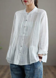 Organic White Linen Shirt Tunics Women Ramie Blouse