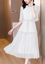 Load image into Gallery viewer, Organic White Ruffled Patchwork Drawstring Silk Dress Summer