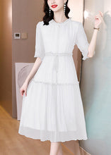 Load image into Gallery viewer, Organic White Ruffled Patchwork Drawstring Silk Dress Summer