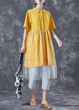 Load image into Gallery viewer, Organic Yellow Embroidered Patchwork Tulle Cotton Dress Summer