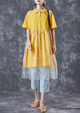 Load image into Gallery viewer, Organic Yellow Embroidered Patchwork Tulle Cotton Dress Summer