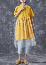 Load image into Gallery viewer, Organic Yellow Embroidered Patchwork Tulle Cotton Dress Summer