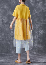 Load image into Gallery viewer, Organic Yellow Embroidered Patchwork Tulle Cotton Dress Summer