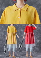 Load image into Gallery viewer, Organic Yellow Embroidered Patchwork Tulle Cotton Dress Summer