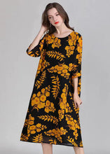 Load image into Gallery viewer, Organic Yellow O Neck Print Patchwork Chiffon Mid Dress Summer