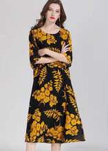 Load image into Gallery viewer, Organic Yellow O Neck Print Patchwork Chiffon Mid Dress Summer