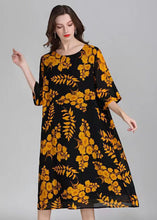 Load image into Gallery viewer, Organic Yellow O Neck Print Patchwork Chiffon Mid Dress Summer