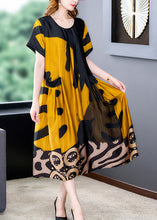 Load image into Gallery viewer, Organic Yellow O-Neck Print Silk Long Dresses Summer