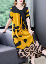 Load image into Gallery viewer, Organic Yellow O-Neck Print Silk Long Dresses Summer