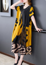 Load image into Gallery viewer, Organic Yellow O-Neck Print Silk Long Dresses Summer