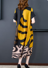 Load image into Gallery viewer, Organic Yellow O-Neck Print Silk Long Dresses Summer