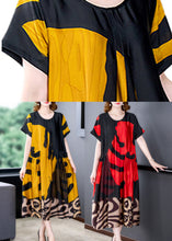 Load image into Gallery viewer, Organic Yellow O-Neck Print Silk Long Dresses Summer