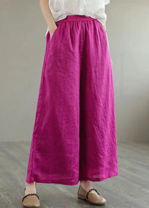 Organic Yellow Pockets Elastic Waist Linen Wide Leg Pants Summer