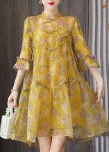 Load image into Gallery viewer, Oriental Yellow Wrinkled Patchwork Print Silk Two Pieces Set Summer