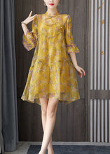 Load image into Gallery viewer, Oriental Yellow Wrinkled Patchwork Print Silk Two Pieces Set Summer