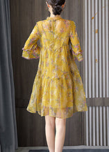 Load image into Gallery viewer, Oriental Yellow Wrinkled Patchwork Print Silk Two Pieces Set Summer