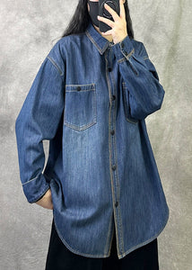 Original 2024 New Grey Blue Denim Shirt Top Spring