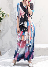 Load image into Gallery viewer, Original Colorblock Print Wrinkled Silk Long Dress Half Sleeve