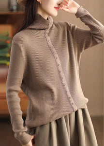 Original Design Grey Hign Neck Warm Woolen Sweater Fall