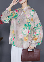 Load image into Gallery viewer, Original Design Mandarin Collar Print Tassel Silk Shirts Lantern Sleeve