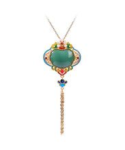 Load image into Gallery viewer, Original Design Rainbow Copper Overgild Jade Pearl Enamel Safety Lock Tassel Pendant Necklace