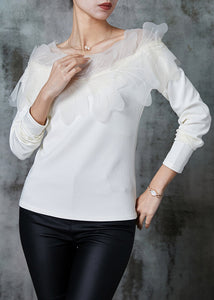 Original Design White Tulle Patchwork Cotton Shirts Spring