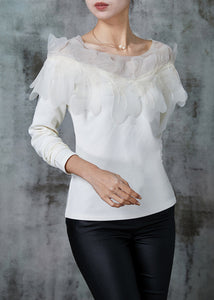 Original Design White Tulle Patchwork Cotton Shirts Spring