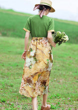 Load image into Gallery viewer, Original Green Print Patchwork Tie Waist Cotton Dress Summer